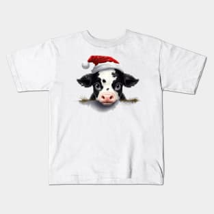 Christmas Peeking Baby Cow Kids T-Shirt